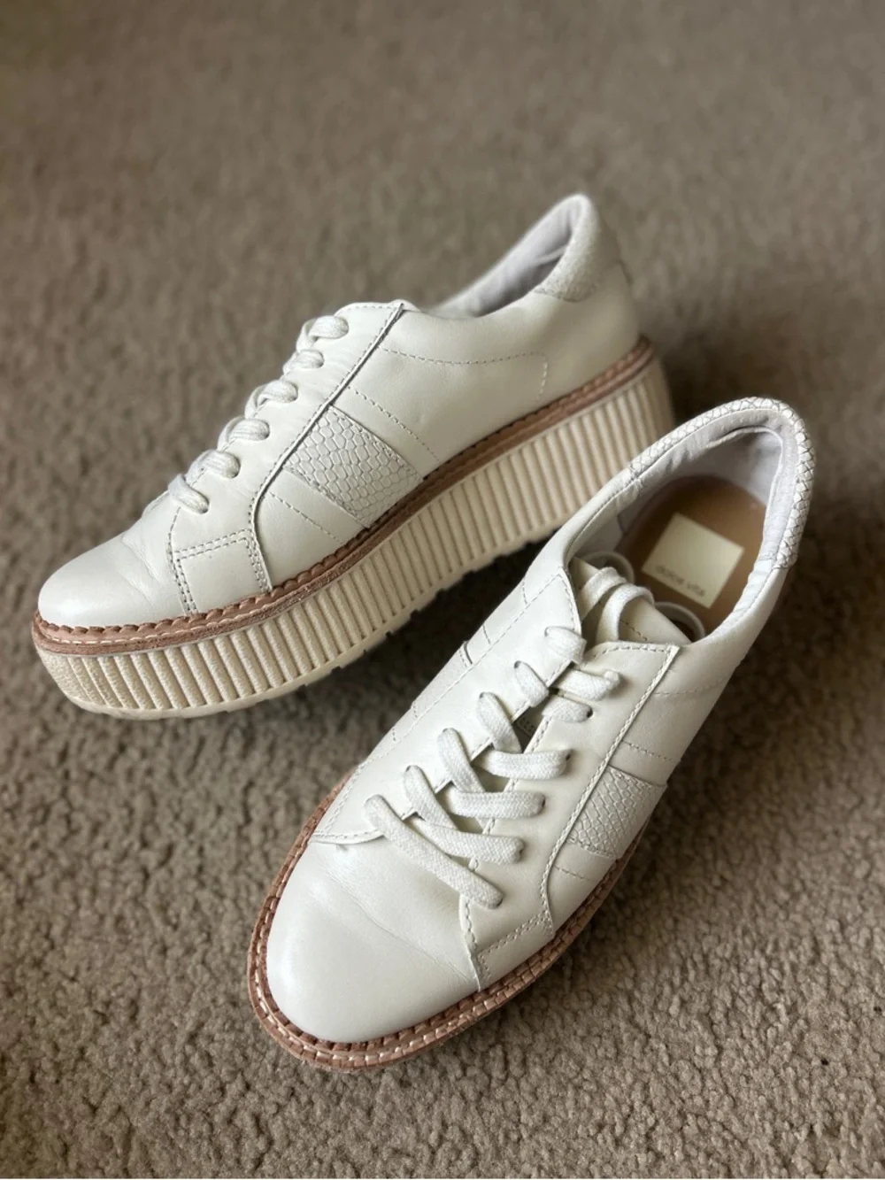 Dolce Vita White Leather Tiger Platform Sneakers in Cream - Picture 3 of 10